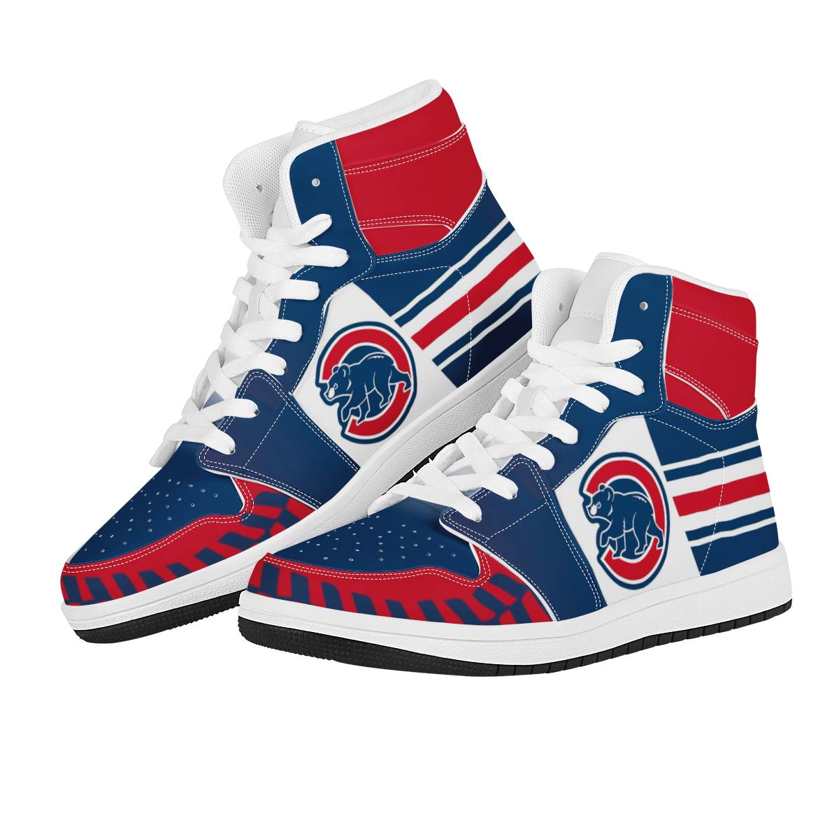Men's Chicago Cubs High Top Leather AJ1 Sneakers 002